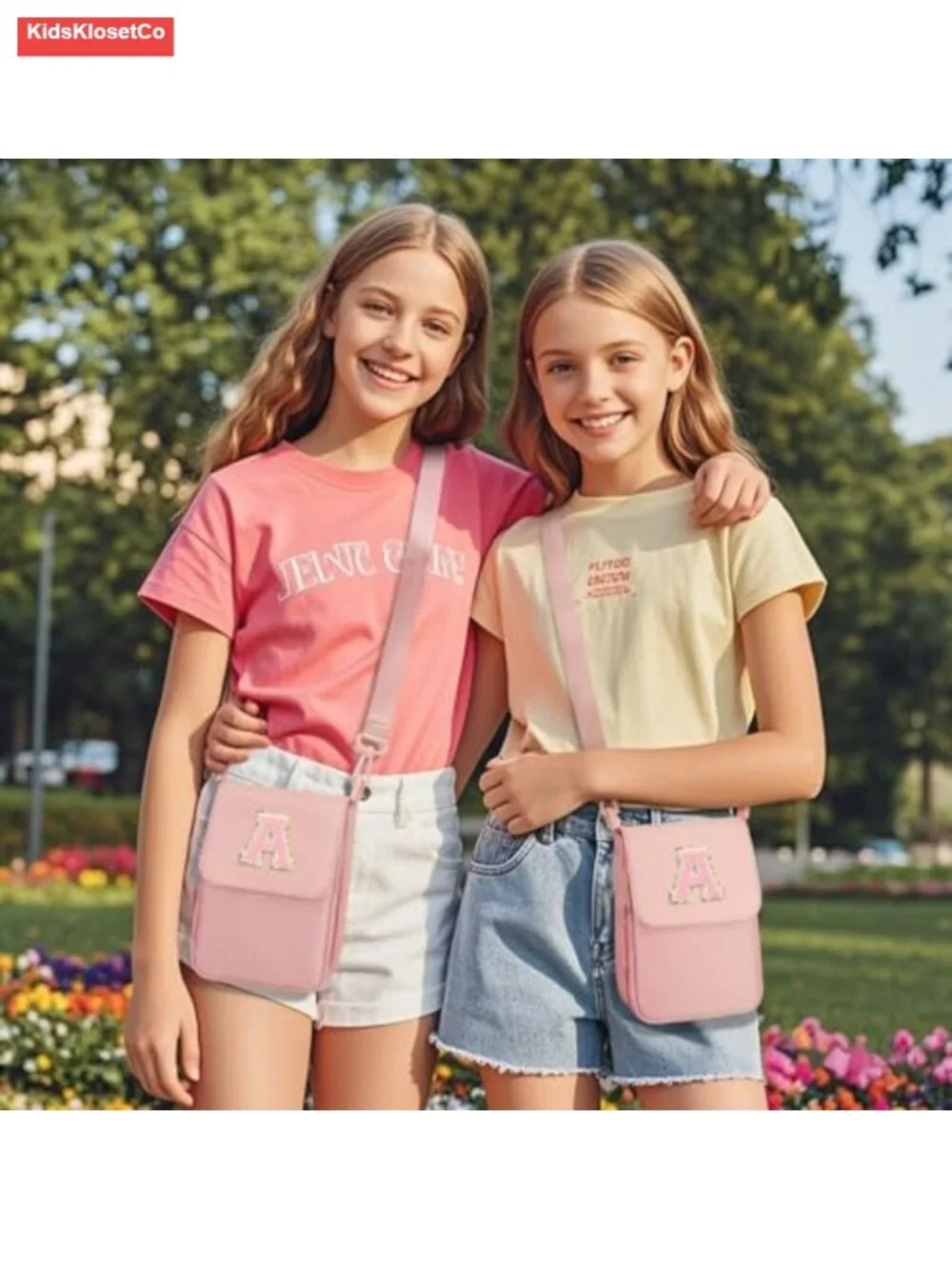 Kids Crossbody Purse with Initial Letter Patch, Nylon, Adjustable Strap, Wallets